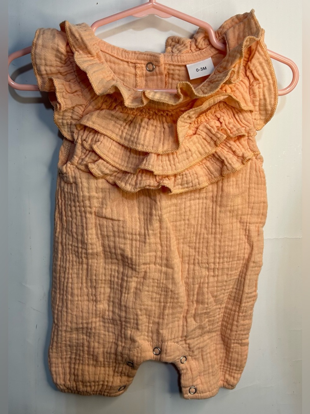 Texturized Double Gauze Peach Romper Baby Girl 0-3 Months